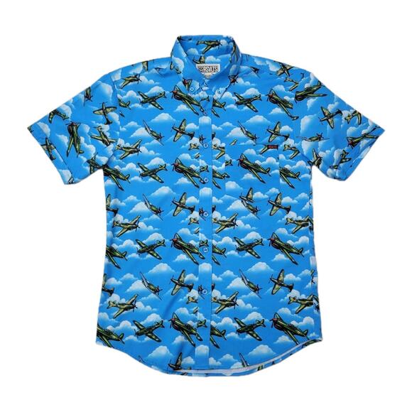 RSVLTS Button Down Shirt The Roosevelts Men's Size Small Blue Warhawk P-40 Plane - Picture 1 of 10